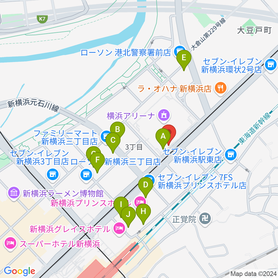 新横浜NEW SIDE BEACH周辺のカフェ一覧地図