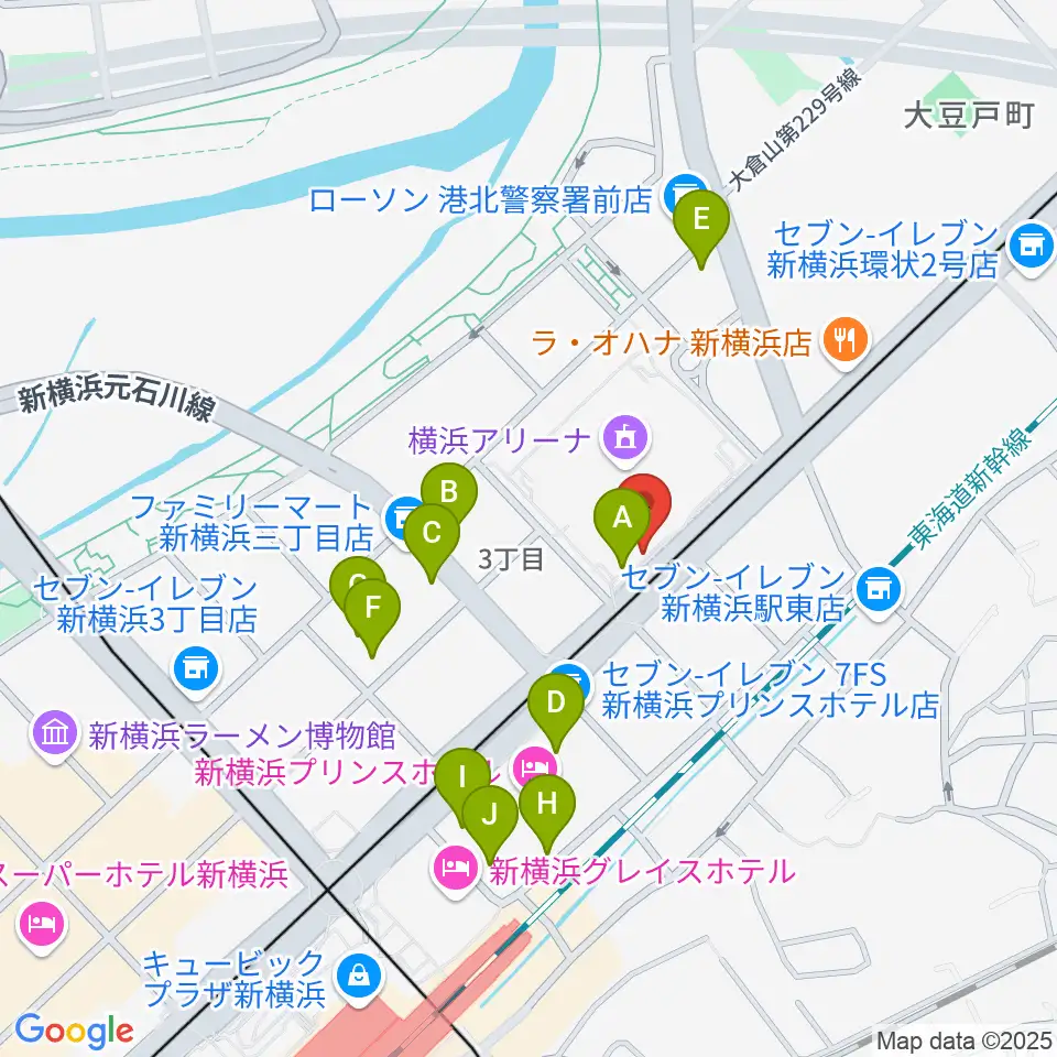 新横浜NEW SIDE BEACH周辺のカフェ一覧地図