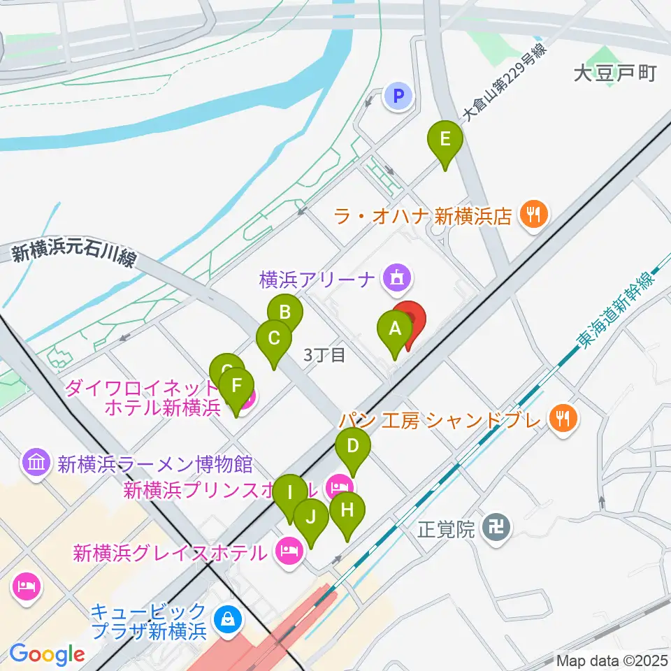 新横浜NEW SIDE BEACH周辺のカフェ一覧地図