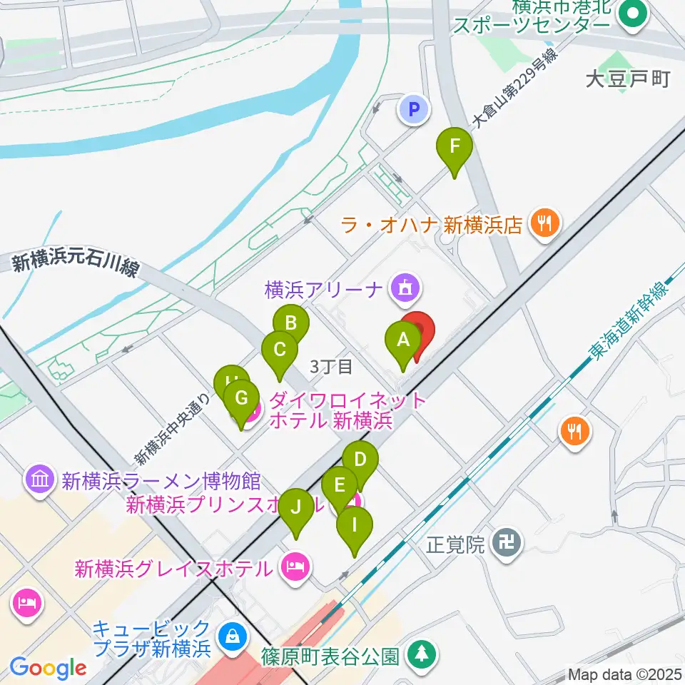 新横浜NEW SIDE BEACH周辺のカフェ一覧地図