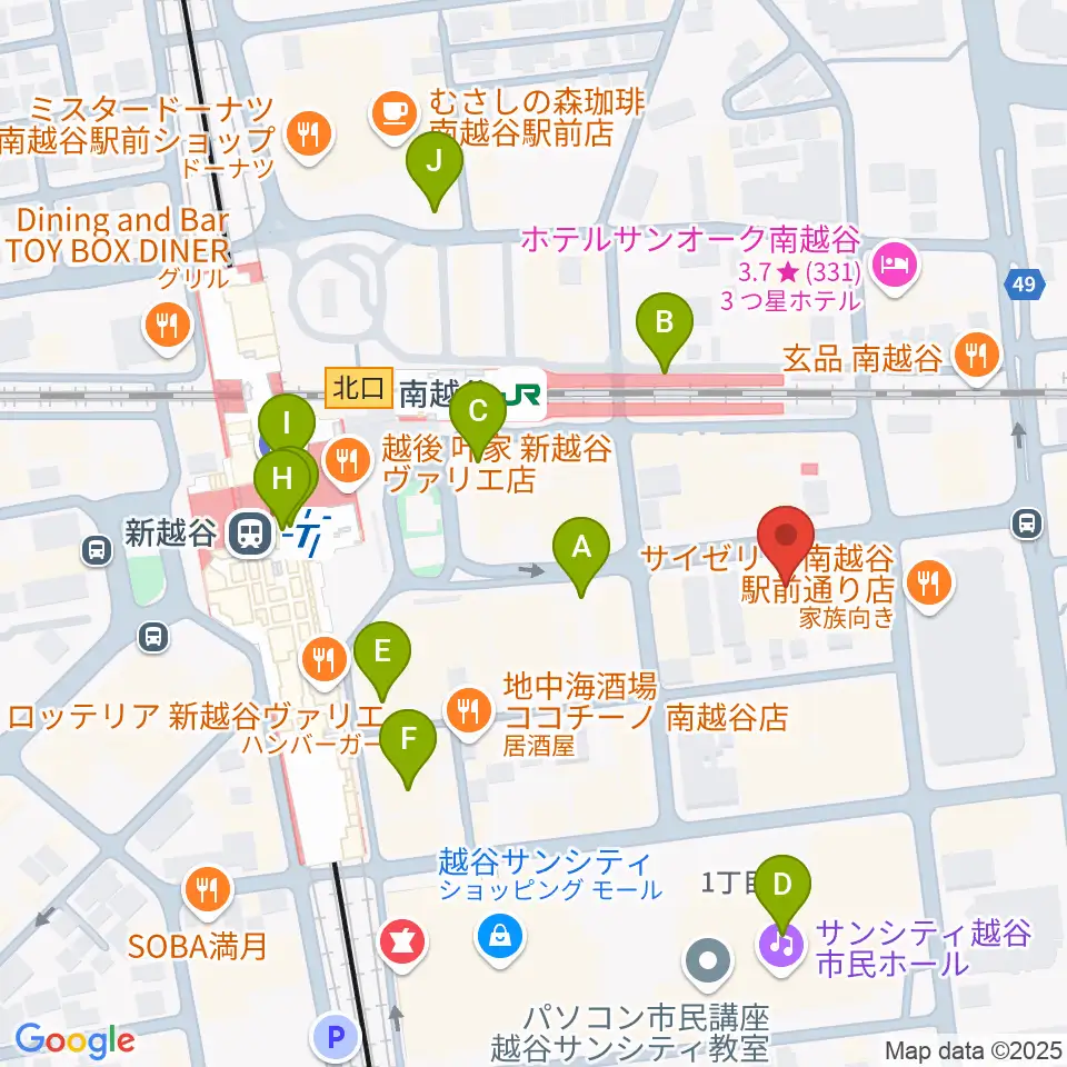 MACS大野楽器 南越谷店スタジオ周辺のカフェ一覧地図