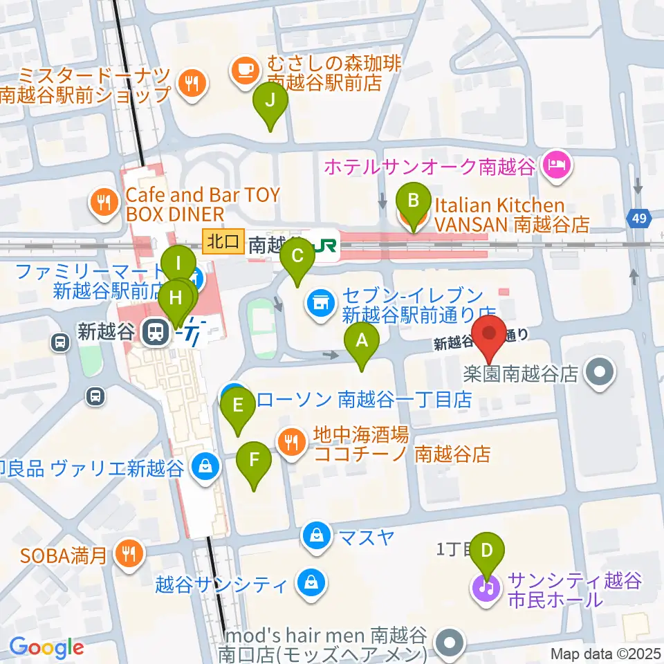 MACS大野楽器 南越谷店スタジオ周辺のカフェ一覧地図