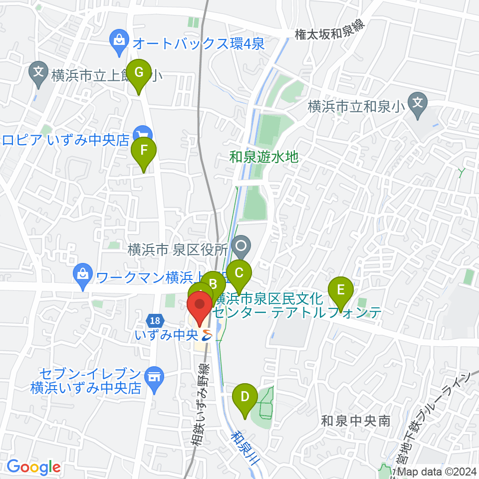 横浜市泉区民文化センター テアトルフォンテ周辺のカフェ一覧地図