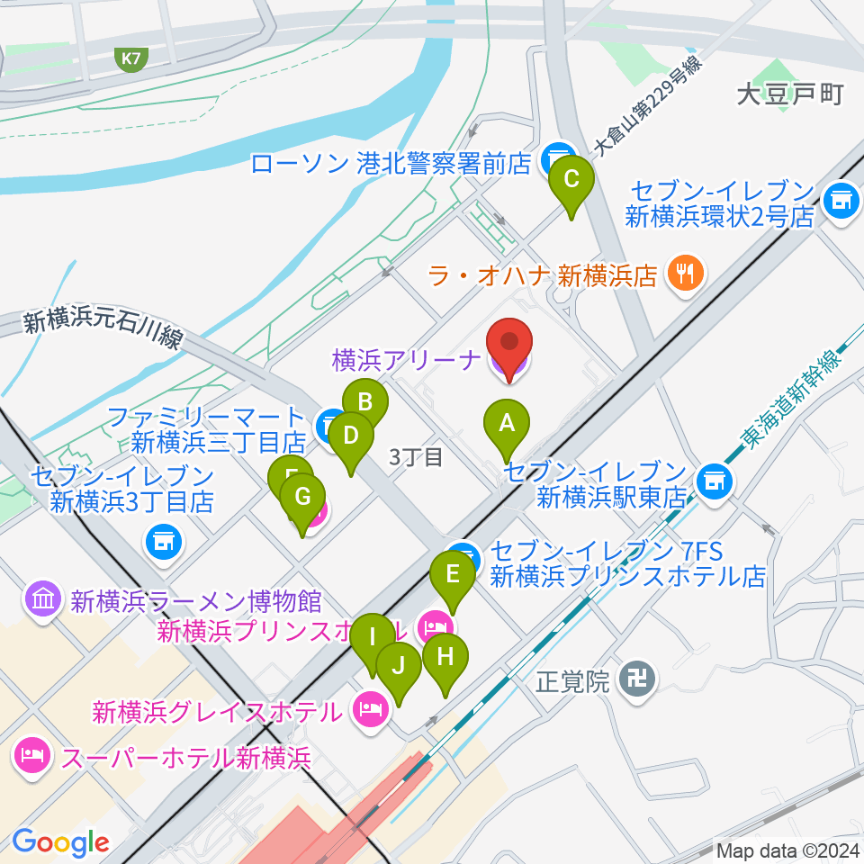 横浜アリーナ周辺のカフェ一覧地図