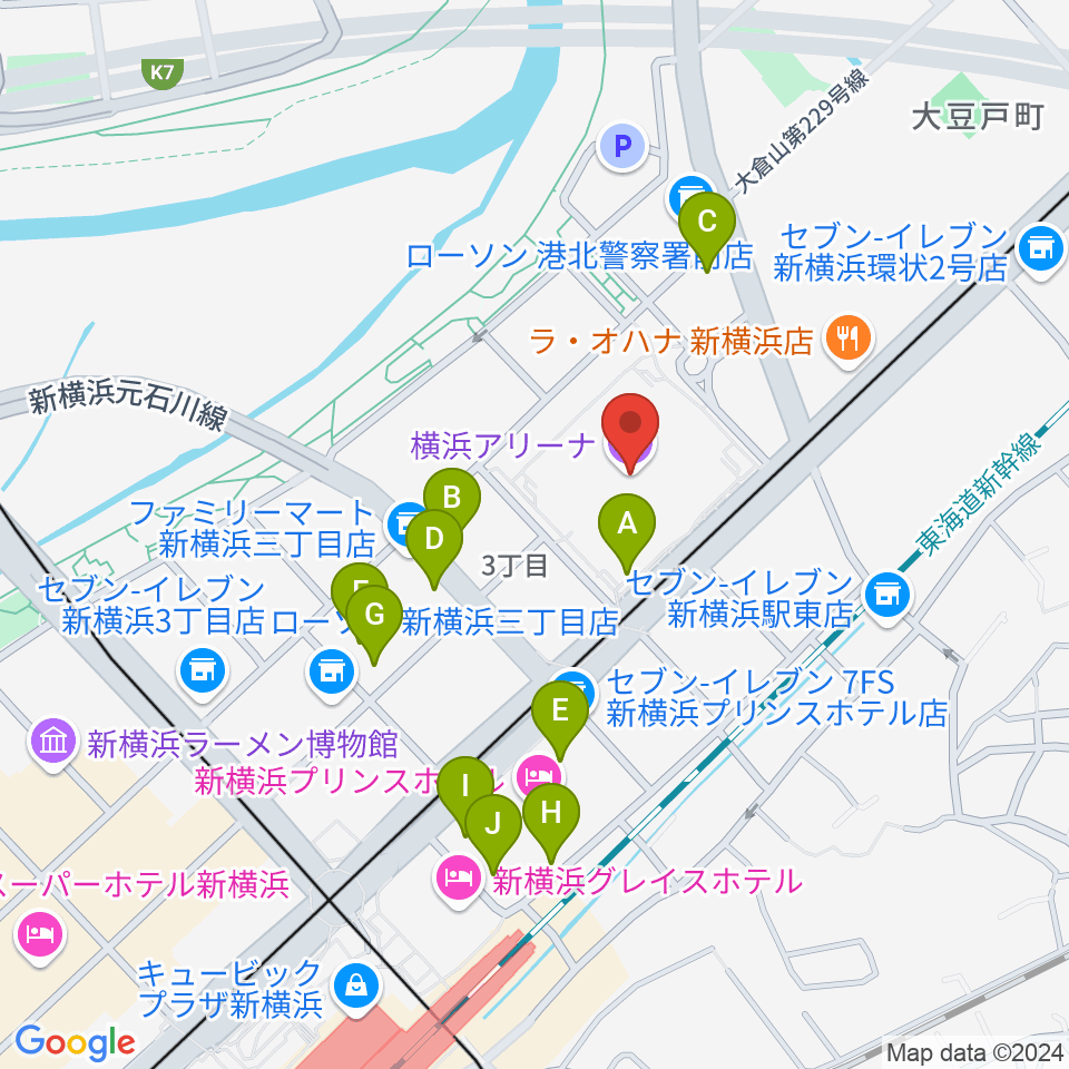 横浜アリーナ周辺のカフェ一覧地図