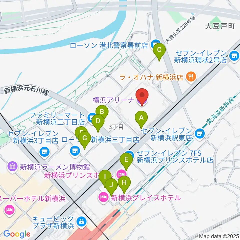 横浜アリーナ周辺のカフェ一覧地図