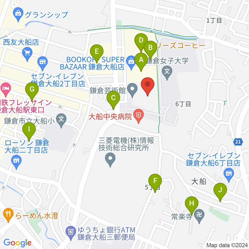 鎌倉芸術館周辺のカフェ一覧地図