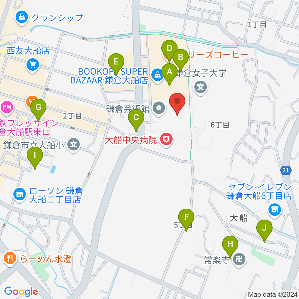 鎌倉芸術館周辺のカフェ一覧地図