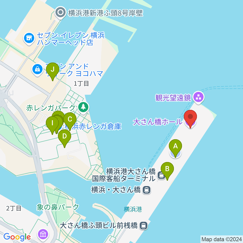 大さん橋ホール周辺のカフェ一覧地図