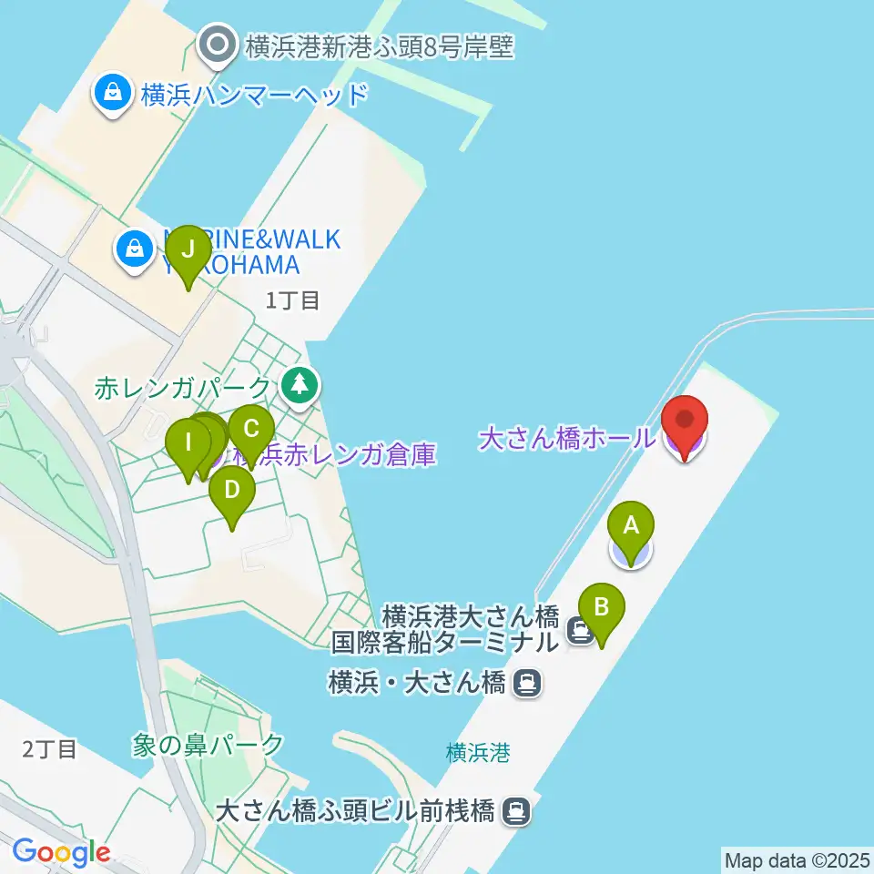 大さん橋ホール周辺のカフェ一覧地図