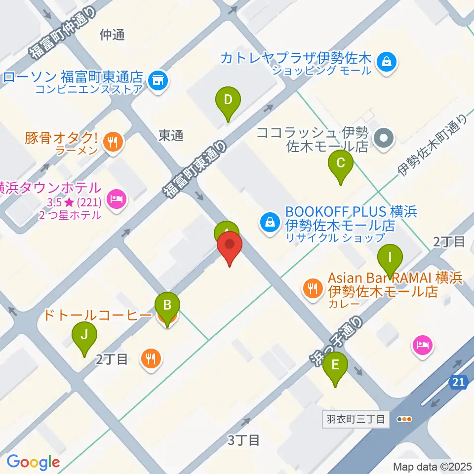 伊勢佐木町ジョンジョン周辺のカフェ一覧地図