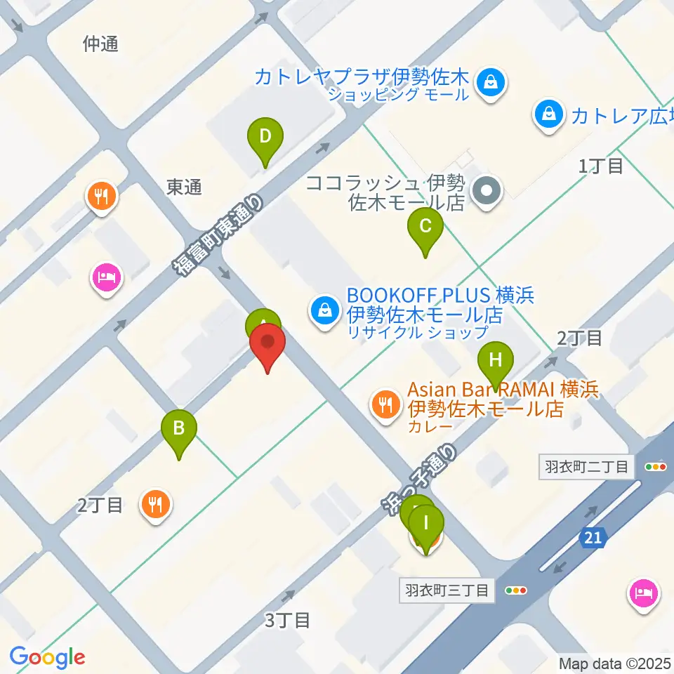 伊勢佐木町ジョンジョン周辺のカフェ一覧地図