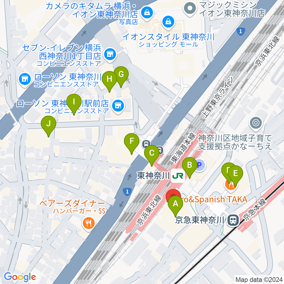 かなっくホール周辺のカフェ一覧地図