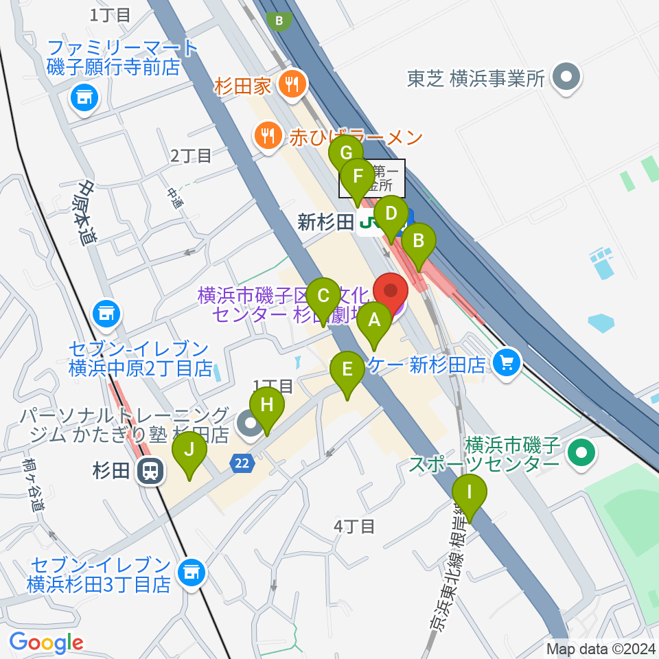 磯子区民文化センター杉田劇場周辺のカフェ一覧地図