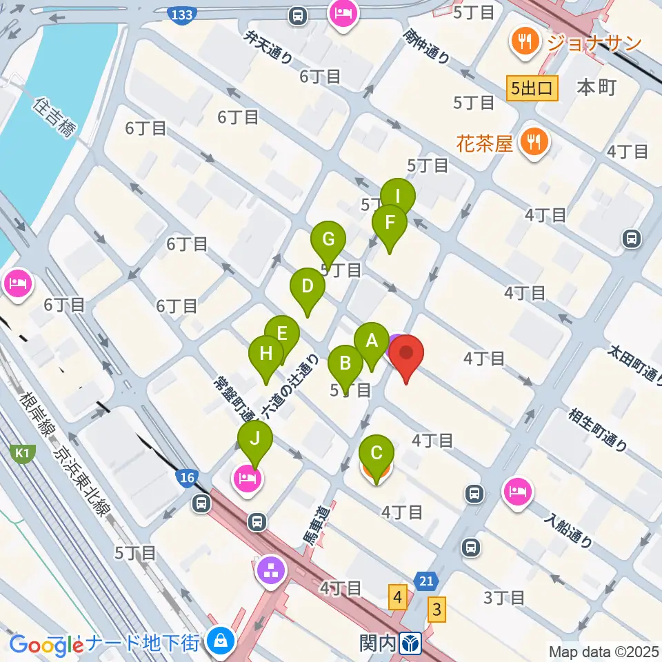 横浜関内ホール周辺のカフェ一覧地図