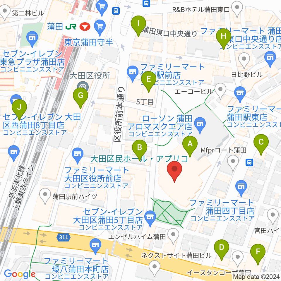 大田区民ホール・アプリコ周辺のカフェ一覧地図