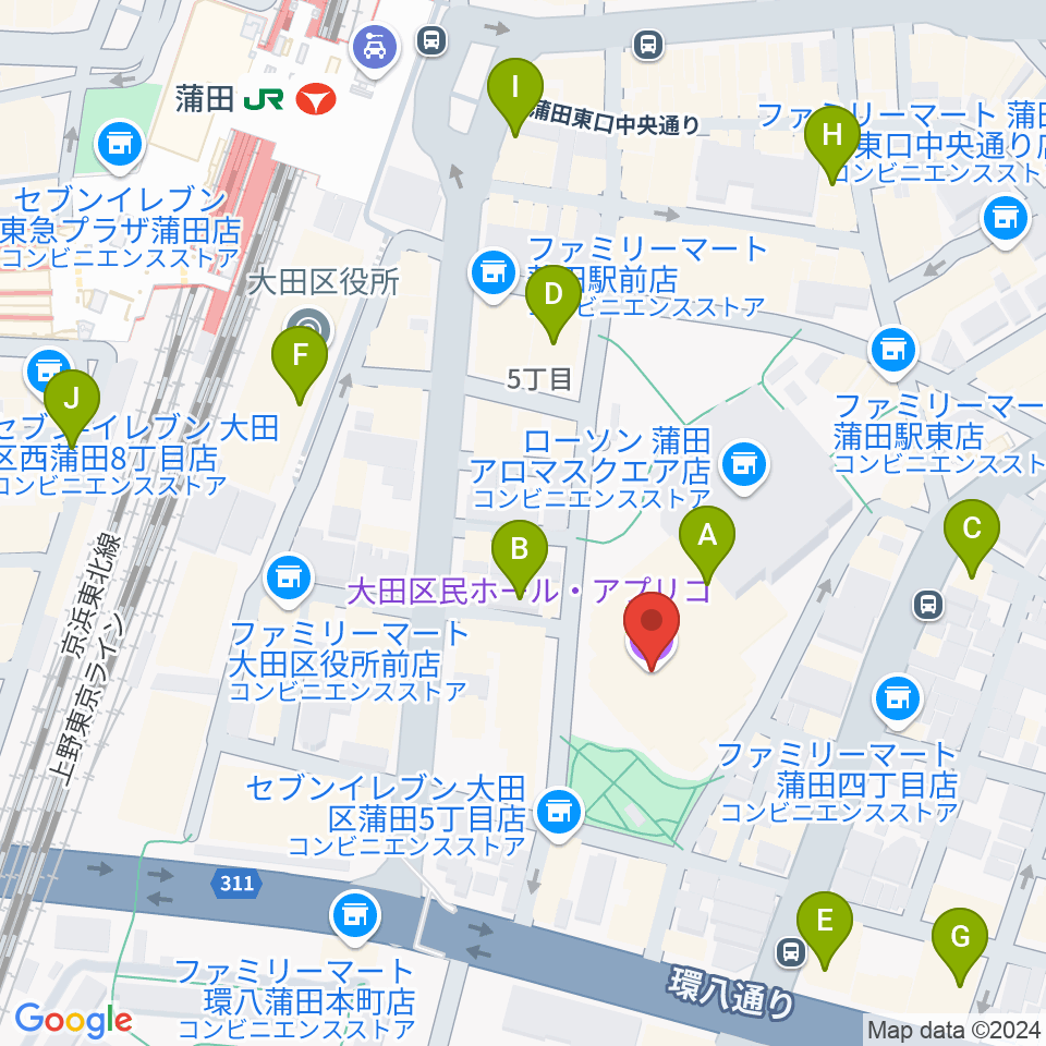 大田区民ホール・アプリコ周辺のカフェ一覧地図