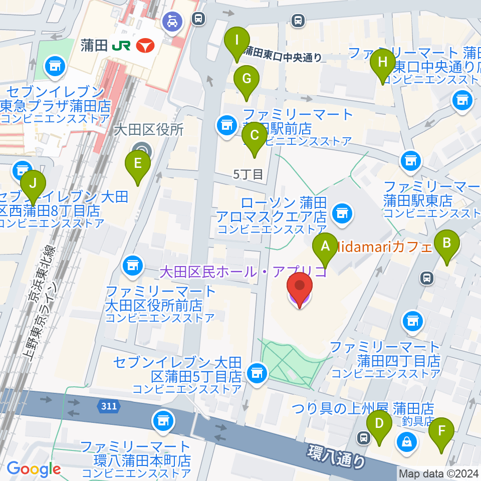 大田区民ホール・アプリコ周辺のカフェ一覧地図