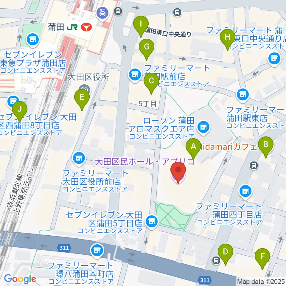 大田区民ホール・アプリコ周辺のカフェ一覧地図