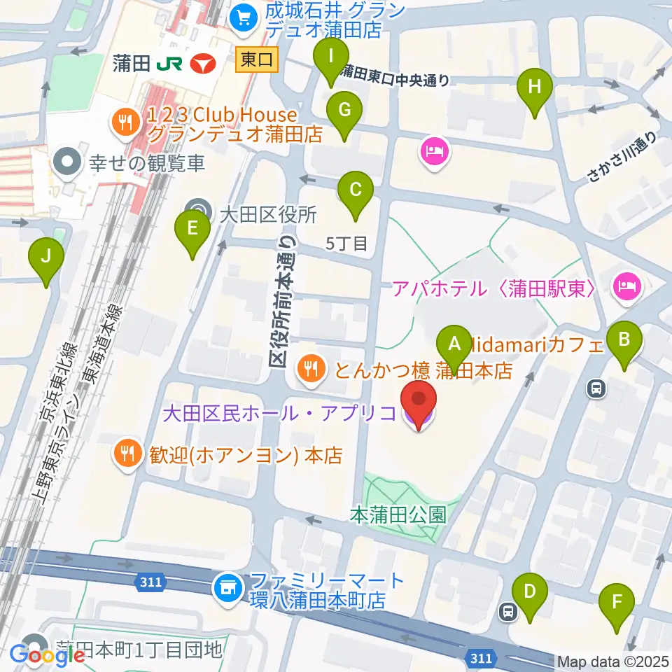大田区民ホール・アプリコ周辺のカフェ一覧地図