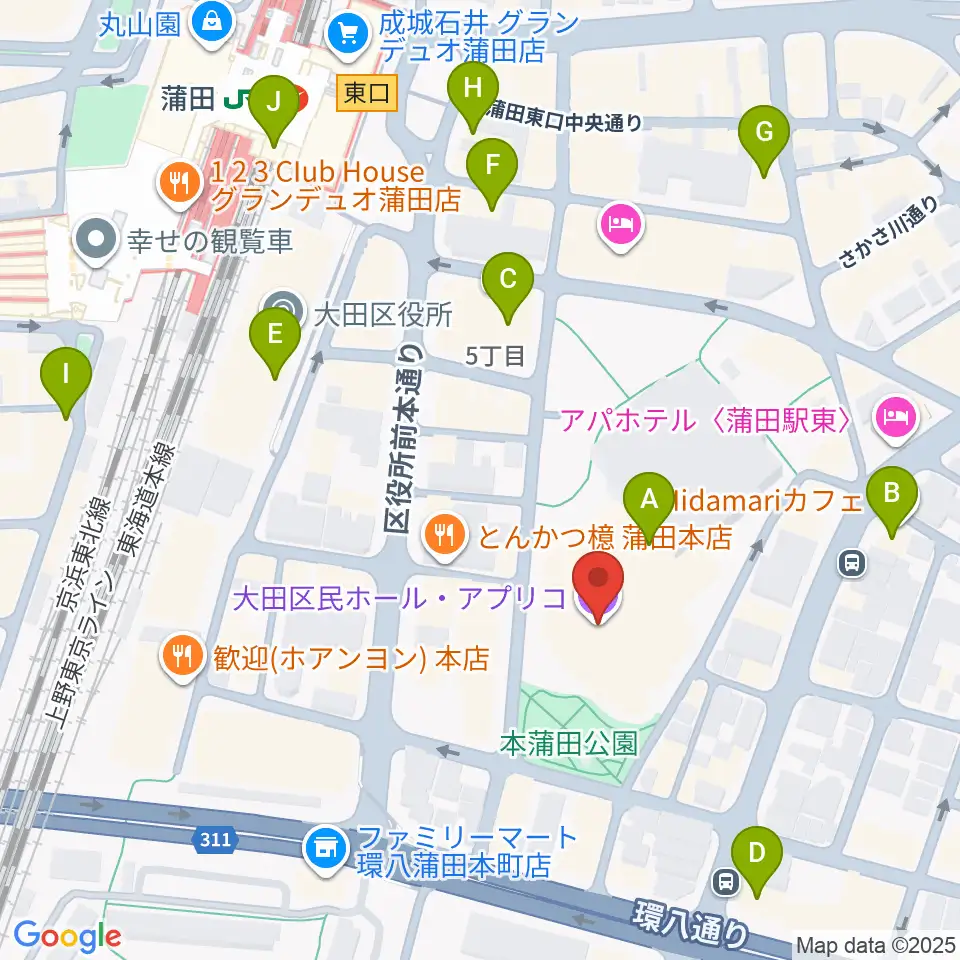 大田区民ホール・アプリコ周辺のカフェ一覧地図