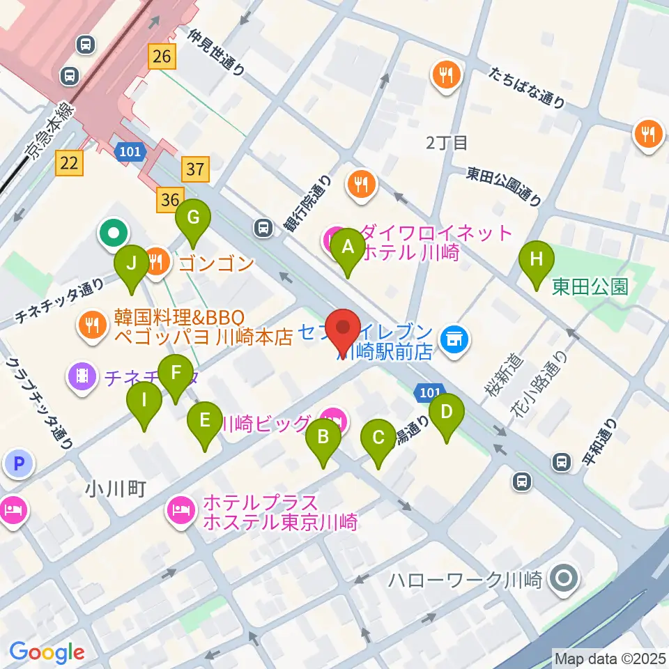 川崎セルビアンナイト周辺のカフェ一覧地図
