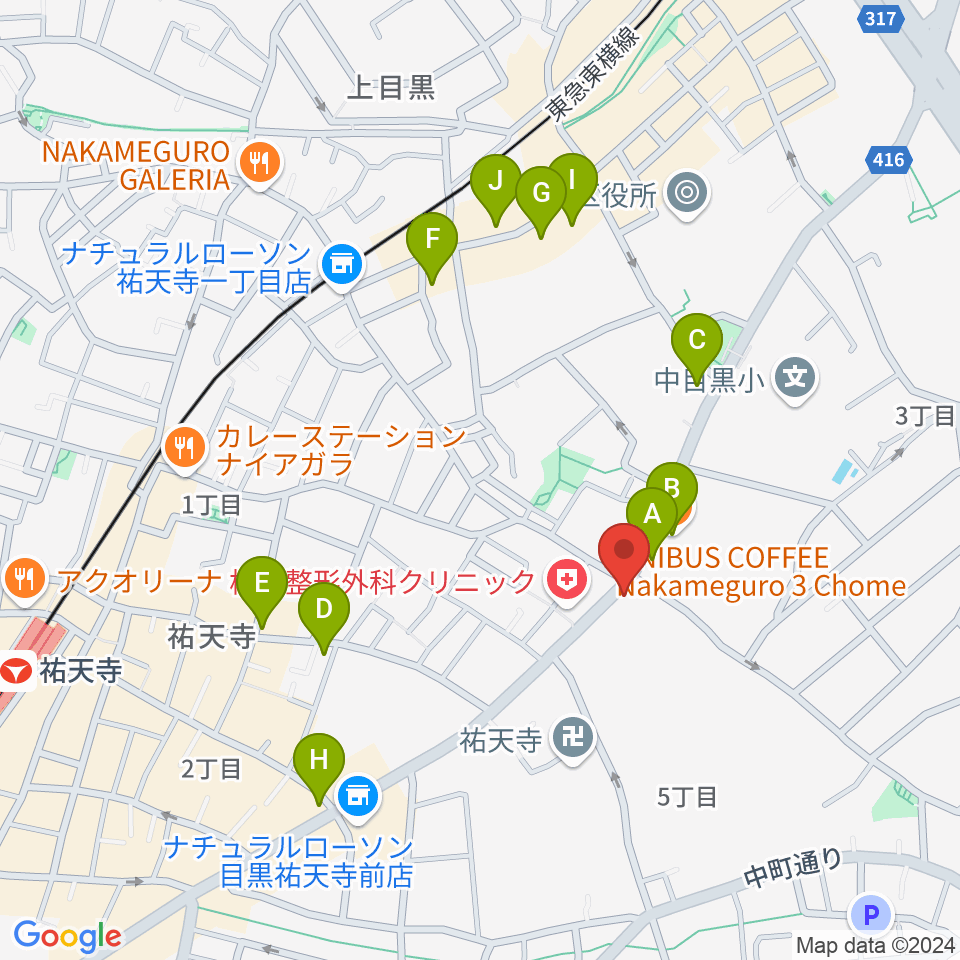 中目黒FJ's周辺のカフェ一覧地図