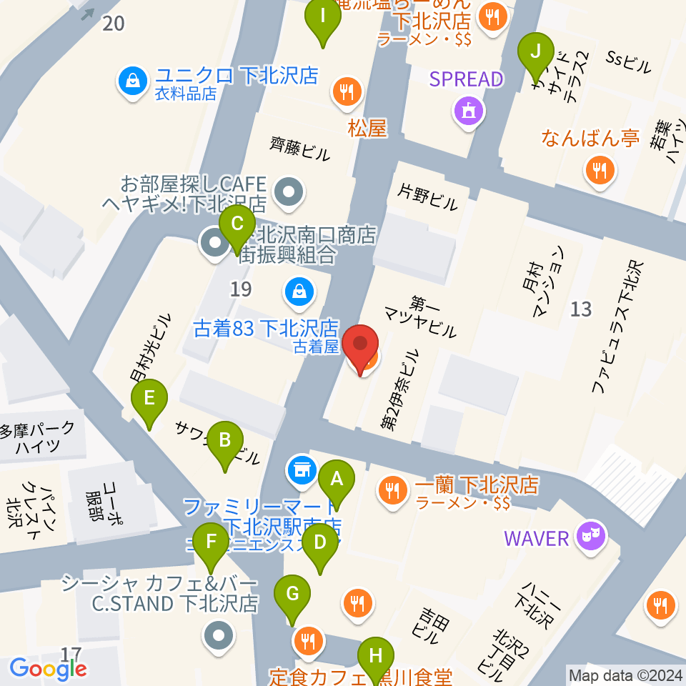 下北沢モナレコード周辺のカフェ一覧地図