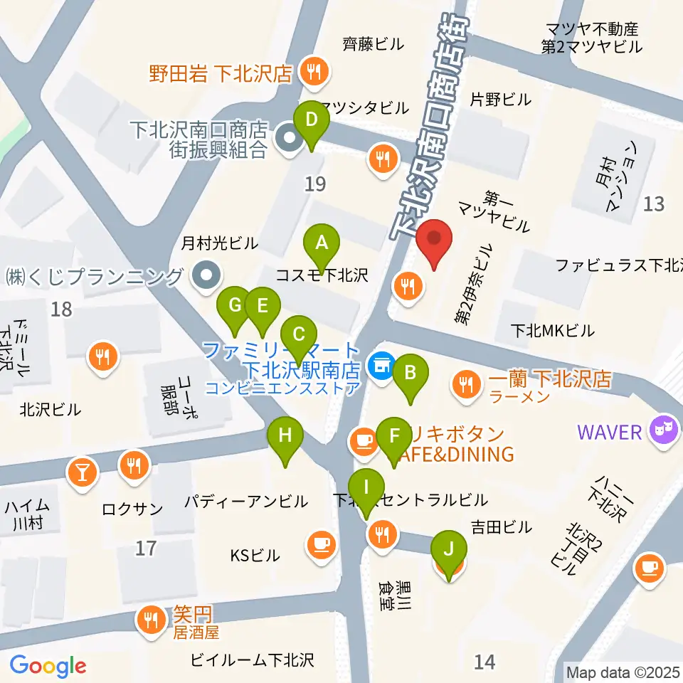 下北沢モナレコード周辺のカフェ一覧地図