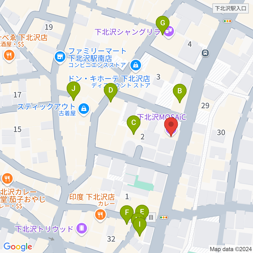 下北沢MOSAiC周辺のカフェ一覧地図