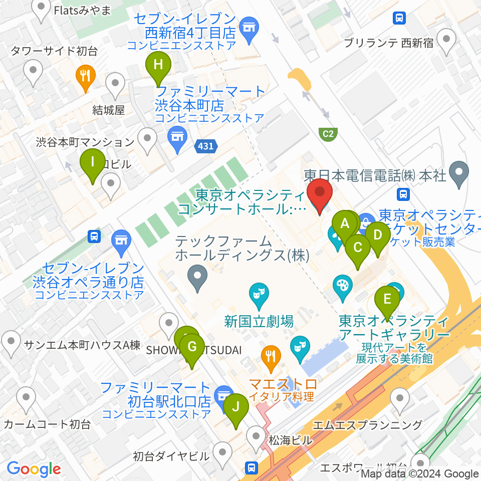 東京オペラシティ周辺のカフェ一覧地図