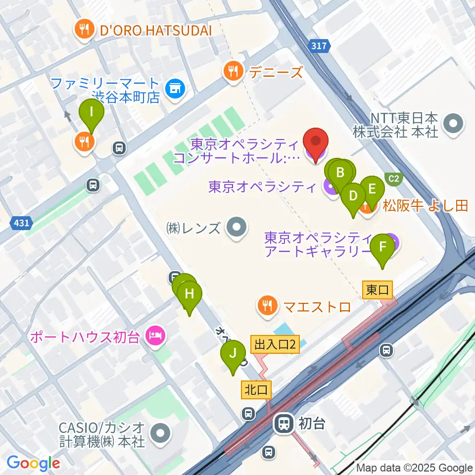 東京オペラシティ周辺のカフェ一覧地図