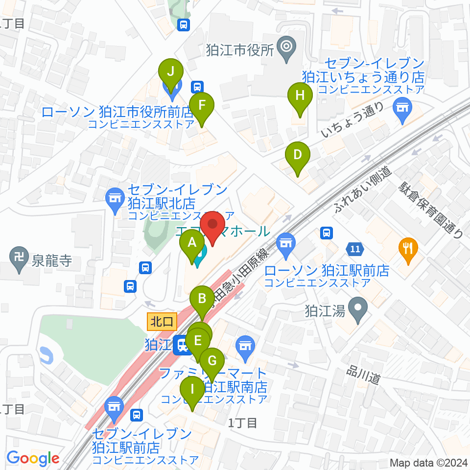 狛江エコルマホール周辺のカフェ一覧地図