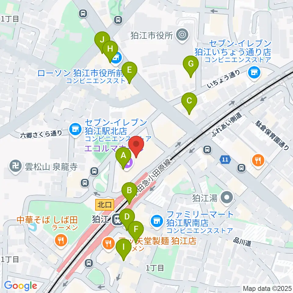 狛江エコルマホール周辺のカフェ一覧地図