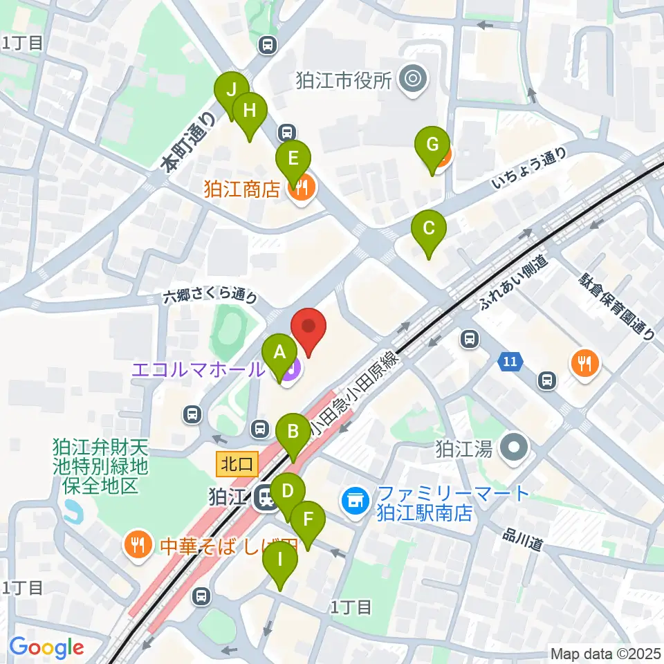 狛江エコルマホール周辺のカフェ一覧地図