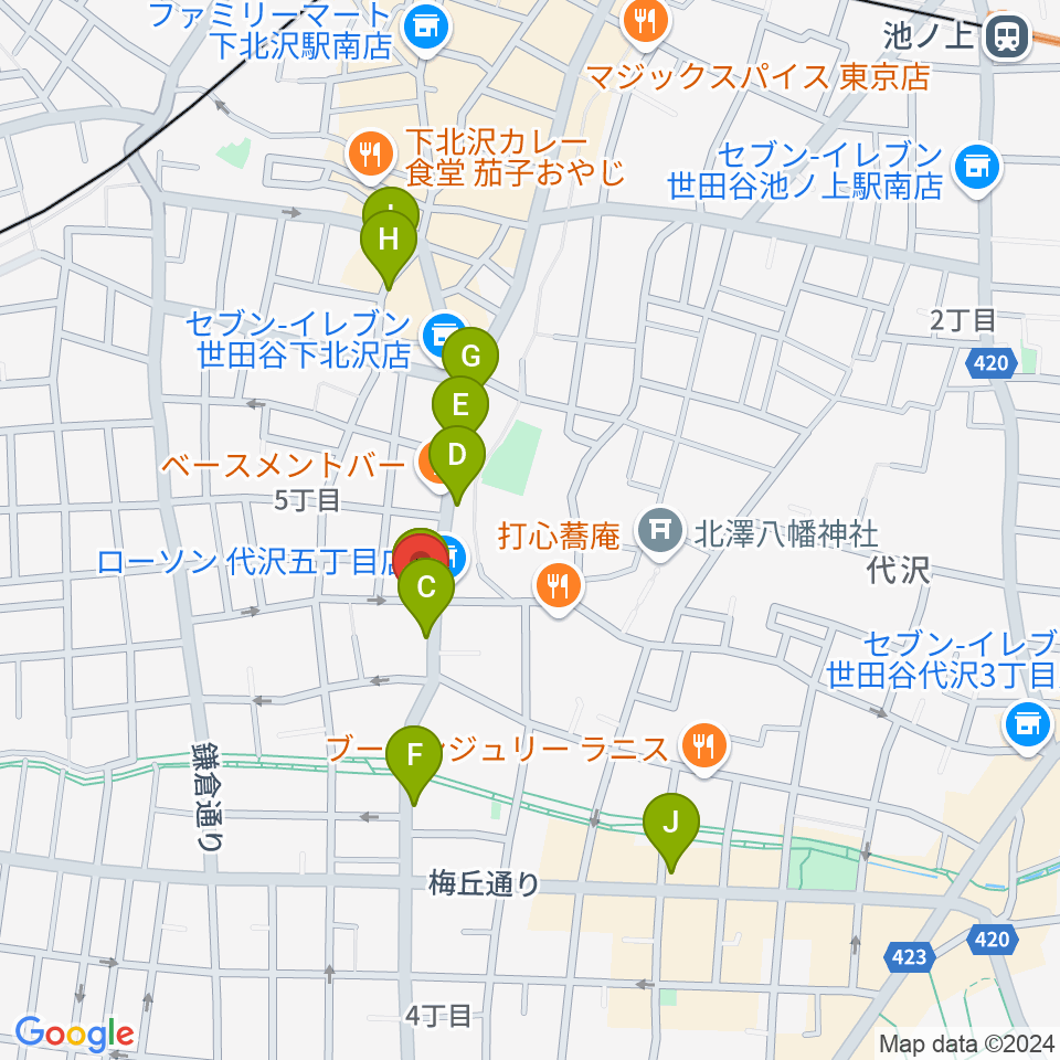 下北沢ビッグマウス周辺のカフェ一覧地図