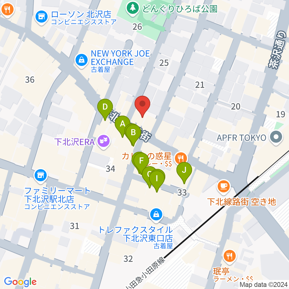 下北沢アーチスト周辺のカフェ一覧地図