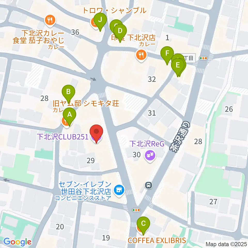 下北沢CLUB251周辺のカフェ一覧地図