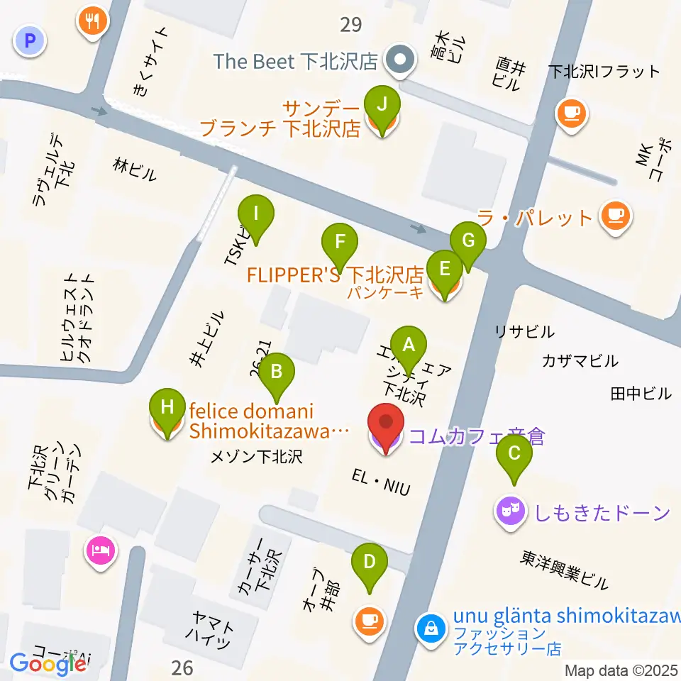 コムカフェ音倉周辺のカフェ一覧地図