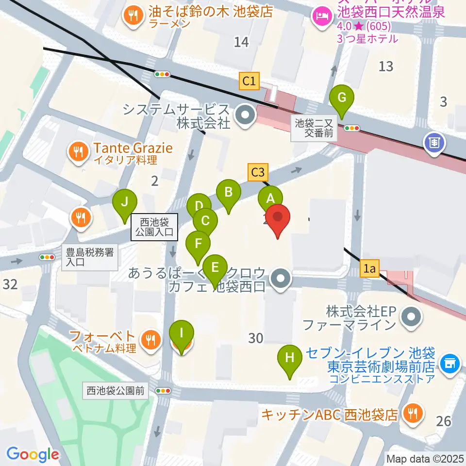 池袋フラットファイブ周辺のカフェ一覧地図