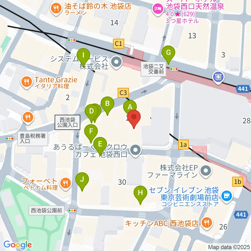 池袋フラットファイブ周辺のカフェ一覧地図