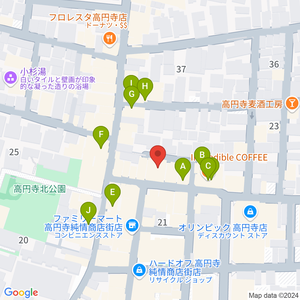 高円寺ムーンストンプ周辺のカフェ一覧地図