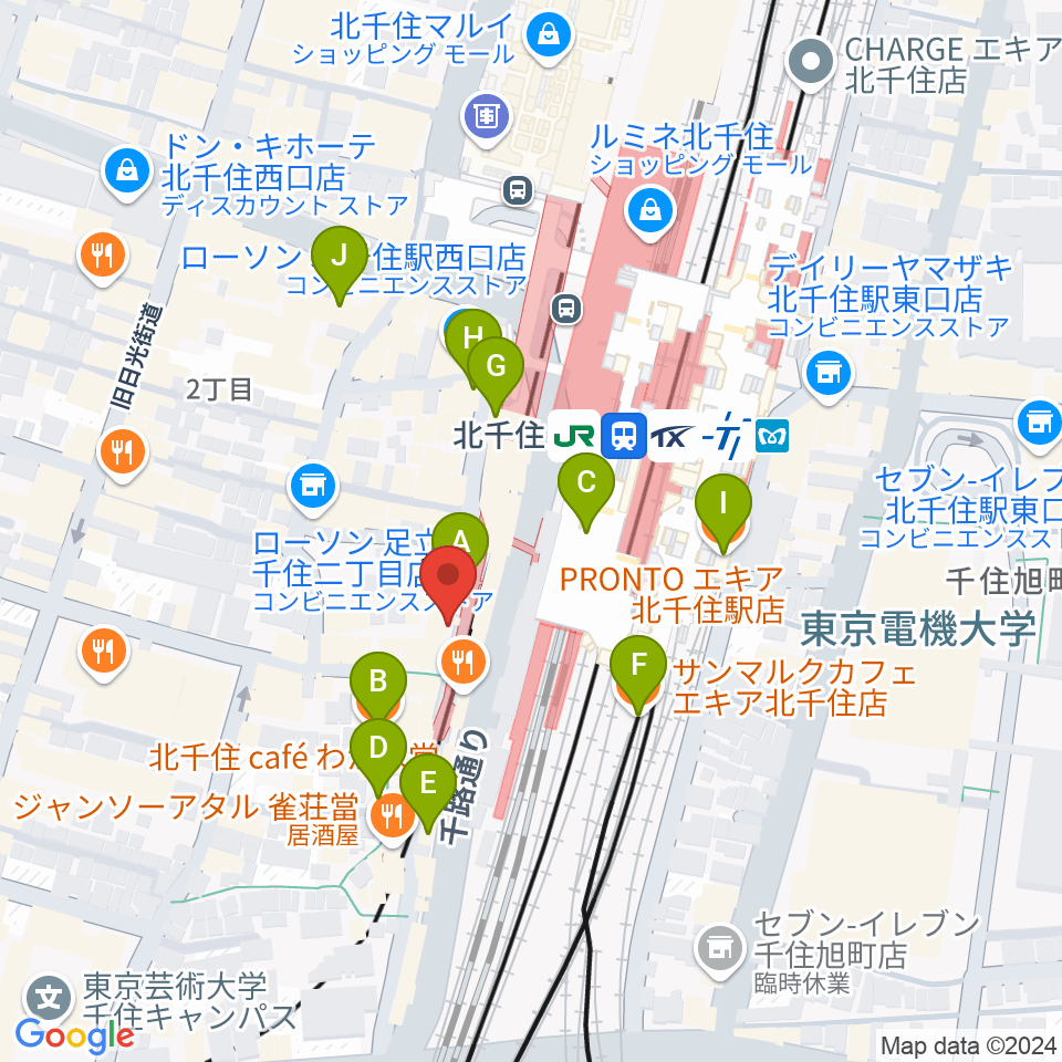 北千住ランチェリー周辺のカフェ一覧地図