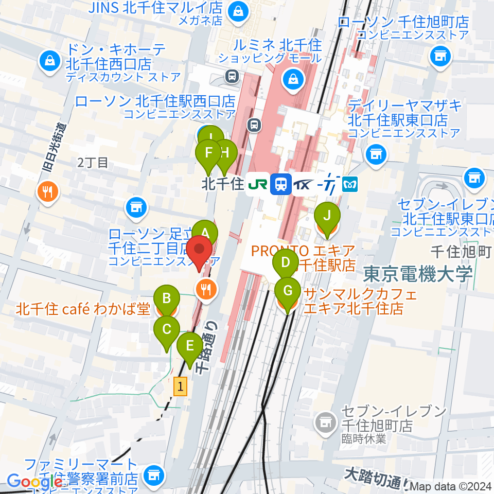 北千住ランチェリー周辺のカフェ一覧地図