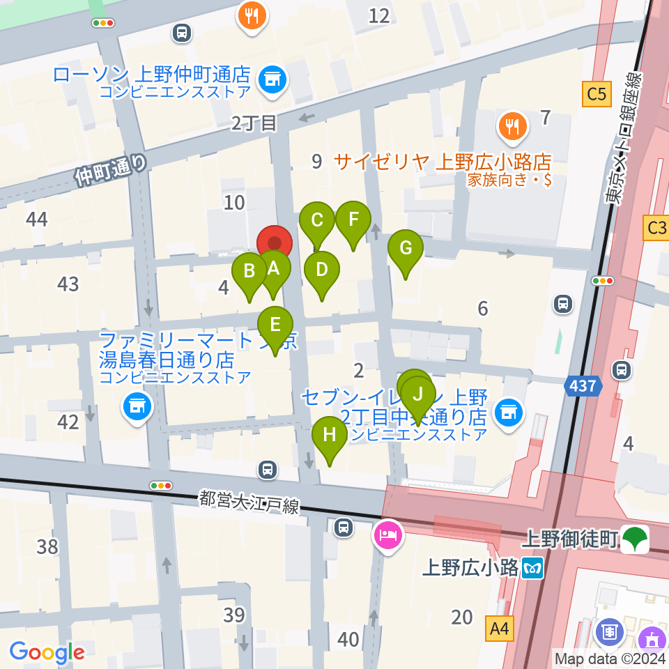 上野アリエス周辺のカフェ一覧地図