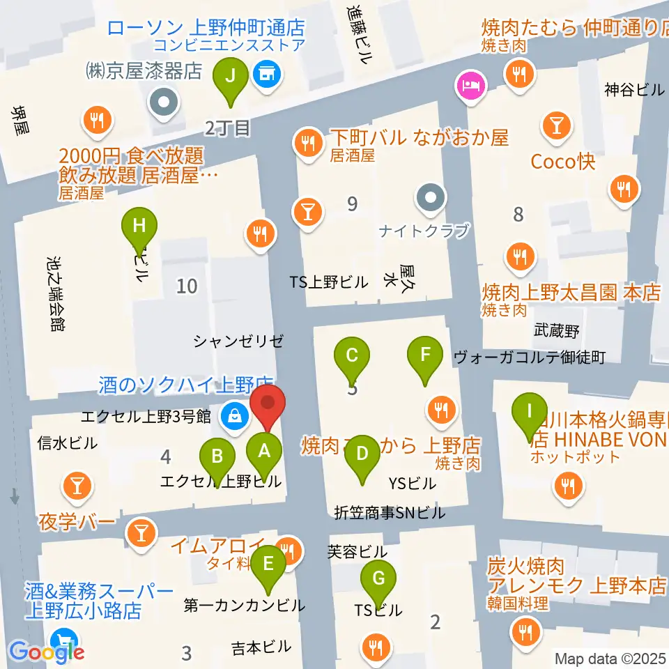 上野アリエス周辺のカフェ一覧地図