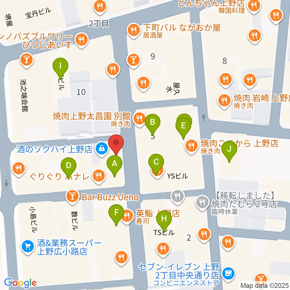 上野アリエス周辺のカフェ一覧地図