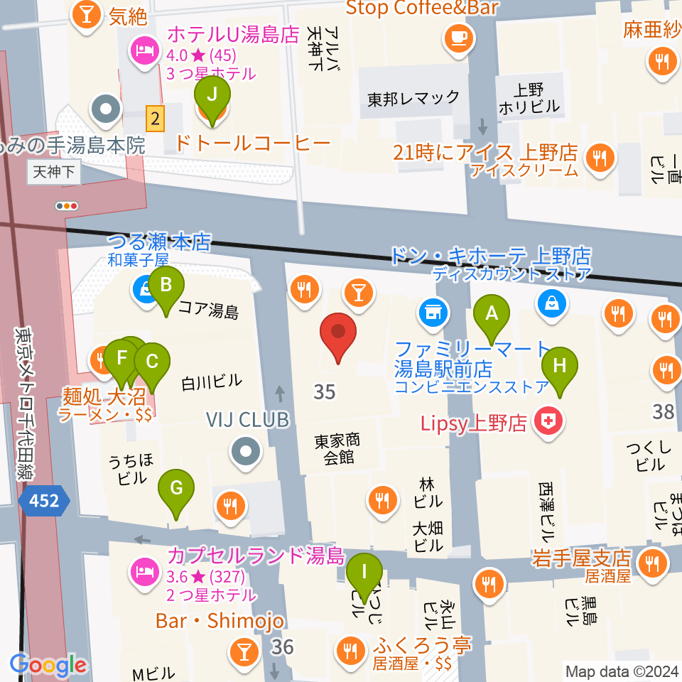 湯島カスター周辺のカフェ一覧地図