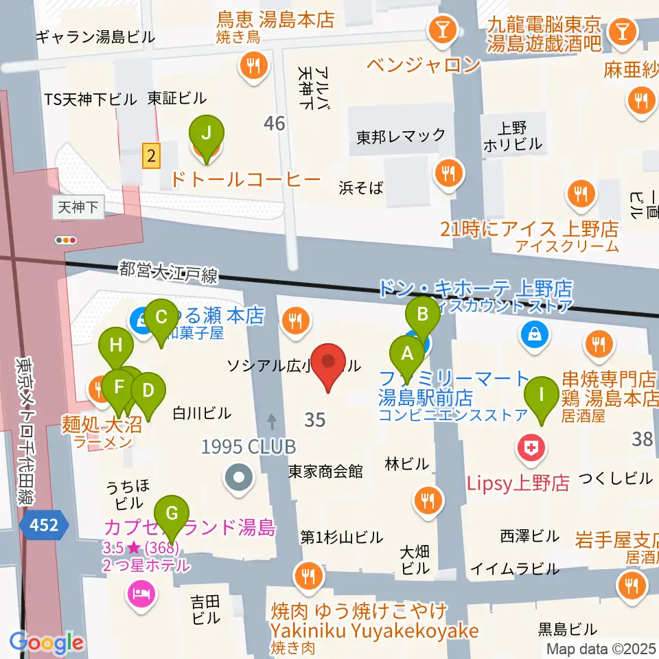 湯島カスター周辺のカフェ一覧地図