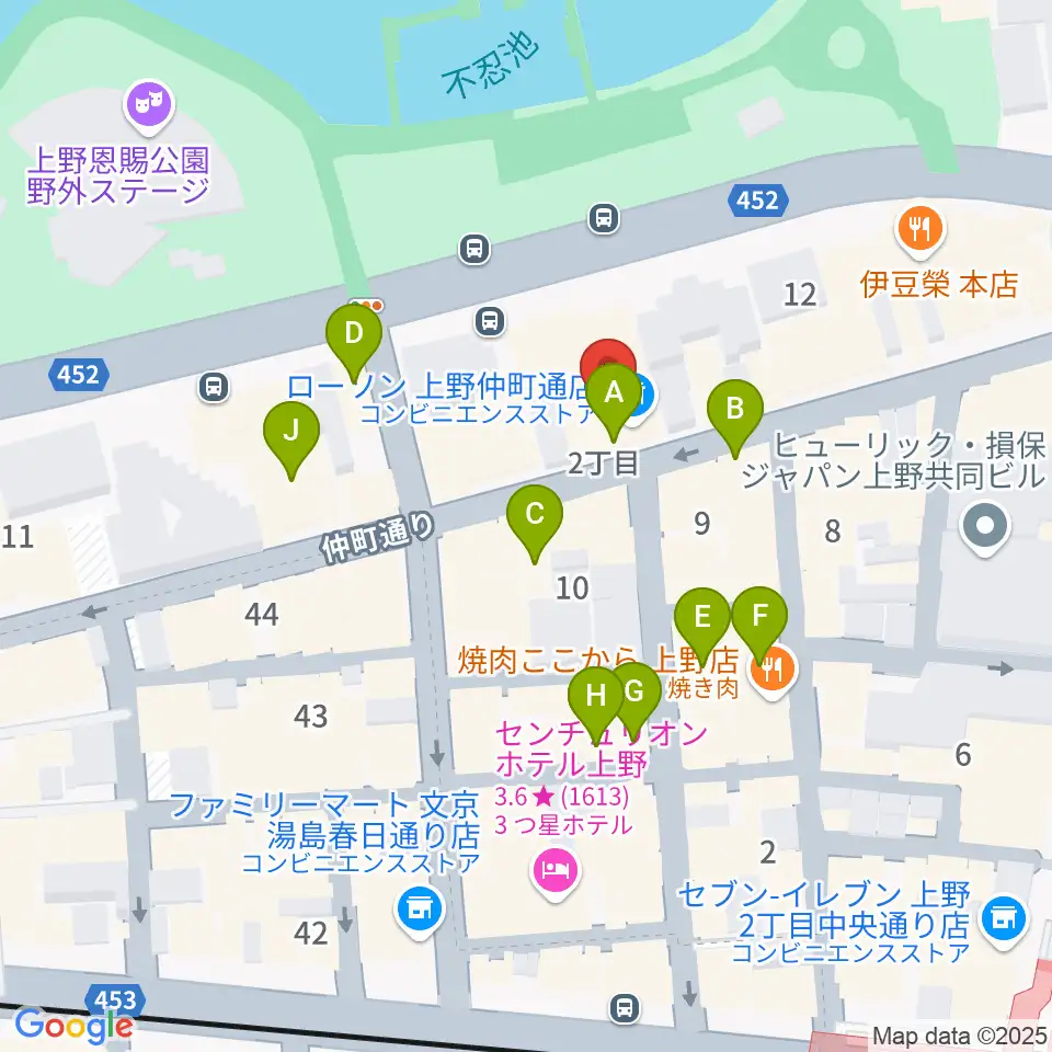 上野ANTON STUDIO周辺のカフェ一覧地図